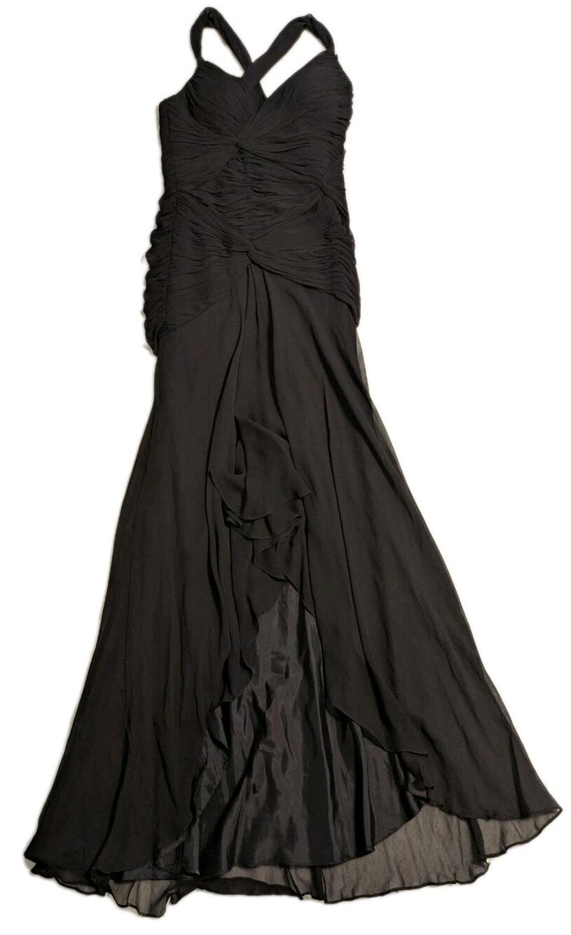 Nineteen Black Silk Evening Gown Size 8 Ruched Chiffon Formal Maxi Dress